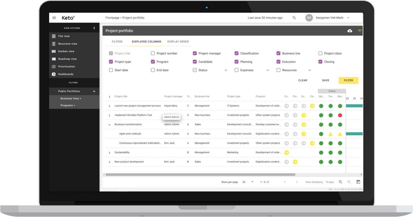 Keto Software portfolio view